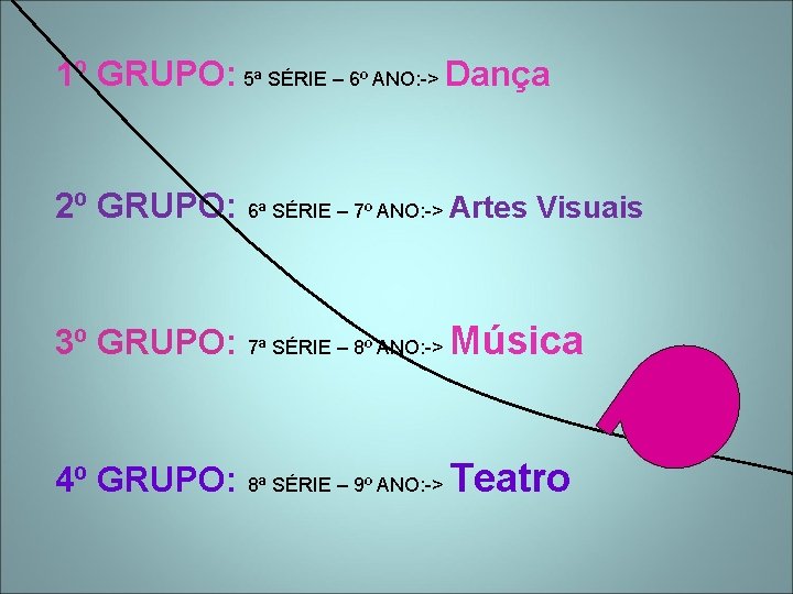 1º GRUPO: 5ª SÉRIE – 6º ANO: -> Dança 2º GRUPO: 6ª SÉRIE –