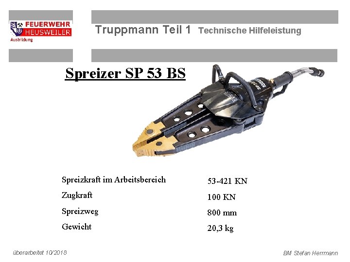 Truppmann Teil 1 Technische Hilfeleistung Spreizer SP 53 BS Spreizkraft im Arbeitsbereich 53 -421