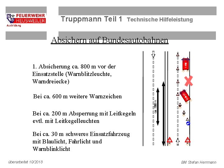 Truppmann Teil 1 Technische Hilfeleistung Absichern auf Bundesautobahnen 1. Absicherung ca. 800 m vor