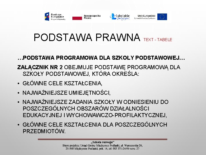 PODSTAWA PRAWNA TEXT - TABELE …PODSTAWA PROGRAMOWA DLA SZKOŁY PODSTAWOWEJ… ZAŁĄCZNIK NR 2 OBEJMUJE