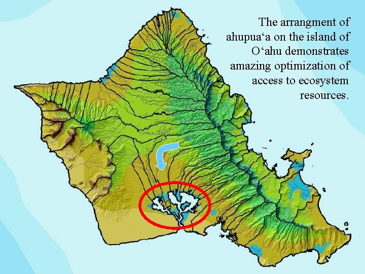 The arrangment of ahupua‘a on the island of O‘ahu demonstrates amazing optimization of access