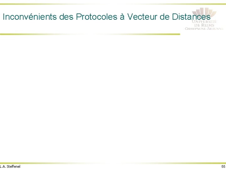 Inconvénients des Protocoles à Vecteur de Distances L. A. Steffenel 55 