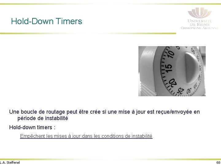 Hold-Down Timers Une boucle de routage peut être crée si une mise à jour