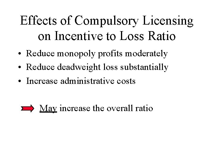 Effects of Compulsory Licensing on Incentive to Loss Ratio • Reduce monopoly profits moderately