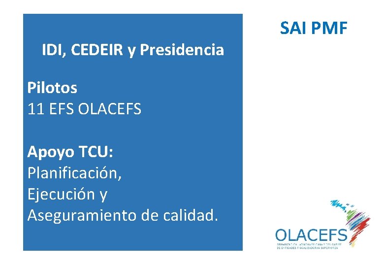 IDI, CEDEIR y Presidencia Pilotos 11 EFS OLACEFS Apoyo TCU: Planificación, Ejecución y Aseguramiento