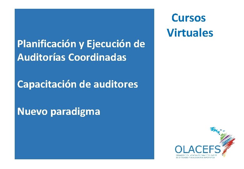 Planificación y Ejecución de Auditorías Coordinadas Capacitación de auditores Nuevo paradigma Cursos Virtuales 