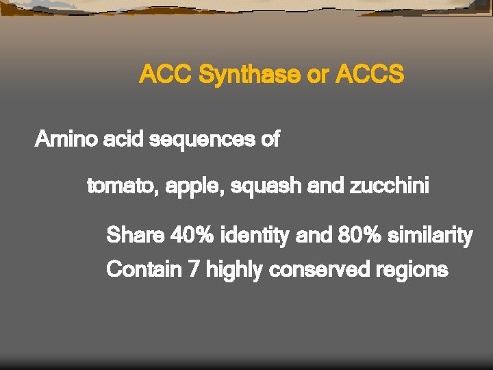 ACC Synthase or ACCS Amino acid sequences of tomato, apple, squash and zucchini Share