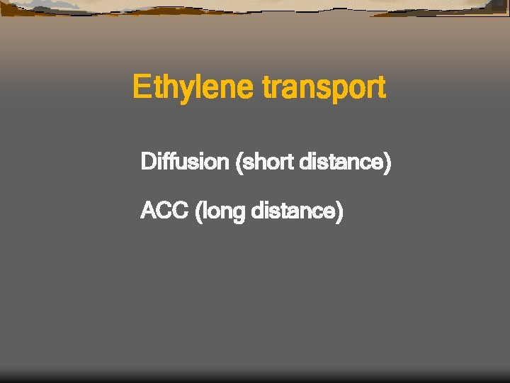 Ethylene transport Diffusion (short distance) ACC (long distance) 