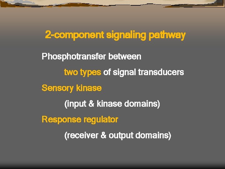 2 -component signaling pathway Phosphotransfer between two types of signal transducers Sensory kinase (input