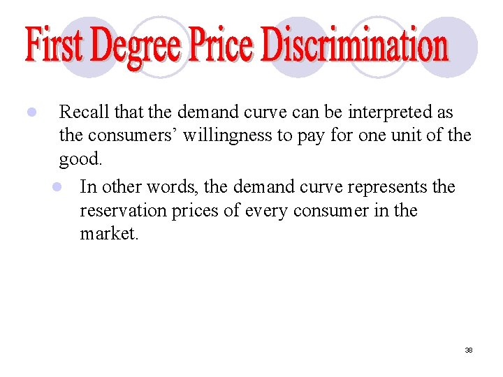 l Recall that the demand curve can be interpreted as the consumers’ willingness to