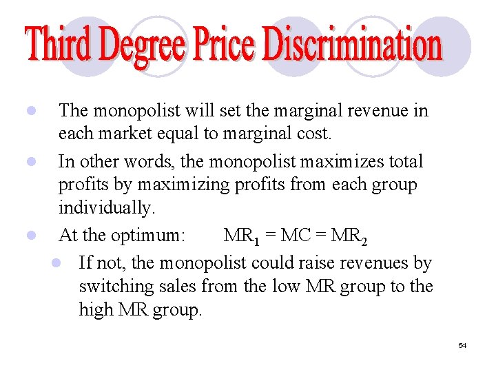 The monopolist will set the marginal revenue in each market equal to marginal cost.