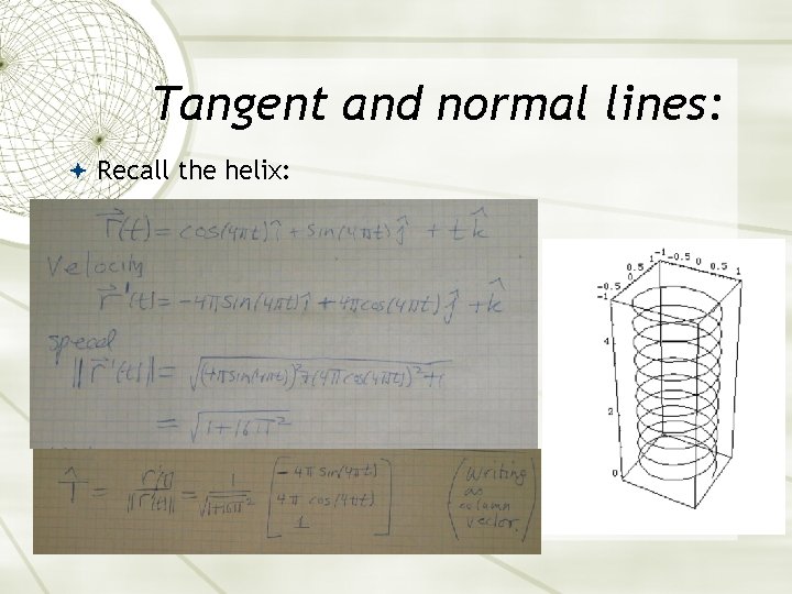 Tangent and normal lines: Recall the helix: 