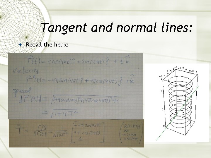 Tangent and normal lines: Recall the helix: 