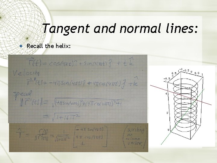Tangent and normal lines: Recall the helix: 