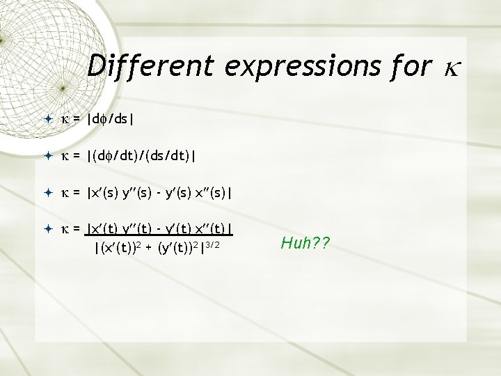 Different expressions for = |d /ds| = |(d /dt)/(ds/dt)| = |x (s) y (s)