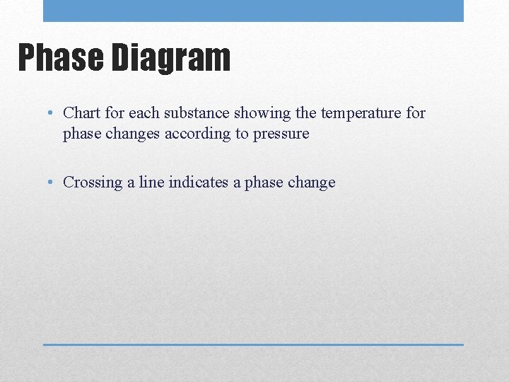 Phase Diagram • Chart for each substance showing the temperature for phase changes according