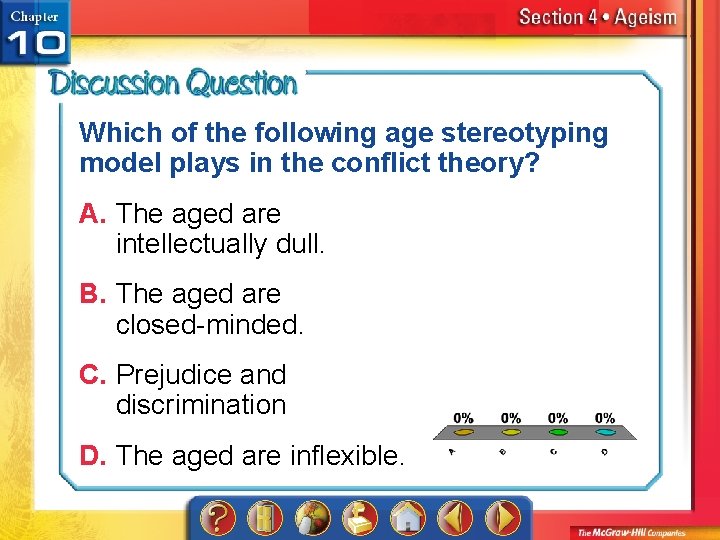 Which of the following age stereotyping model plays in the conflict theory? A. The