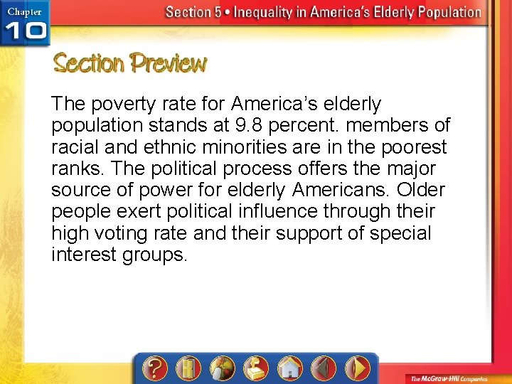 The poverty rate for America’s elderly population stands at 9. 8 percent. members of