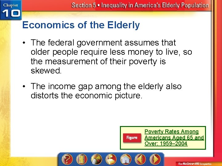 Economics of the Elderly • The federal government assumes that older people require less