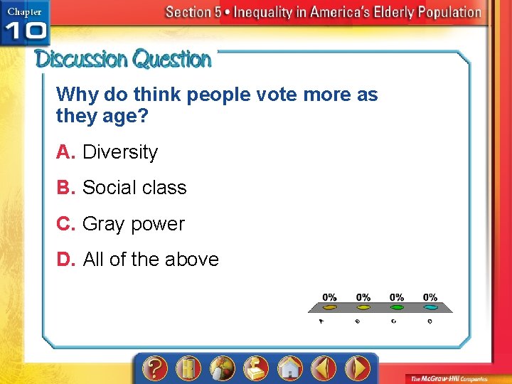 Why do think people vote more as they age? A. Diversity B. Social class