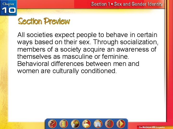 All societies expect people to behave in certain ways based on their sex. Through