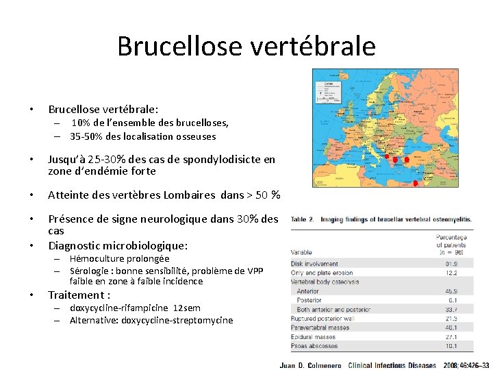 Brucellose vertébrale • Brucellose vertébrale: – 10% de l’ensemble des brucelloses, – 35 -50%