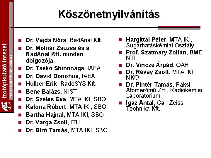 n Dr. Vajda Nóra, Rad. Anal Kft. n Dr. Molnár Zsuzsa és a Magyar