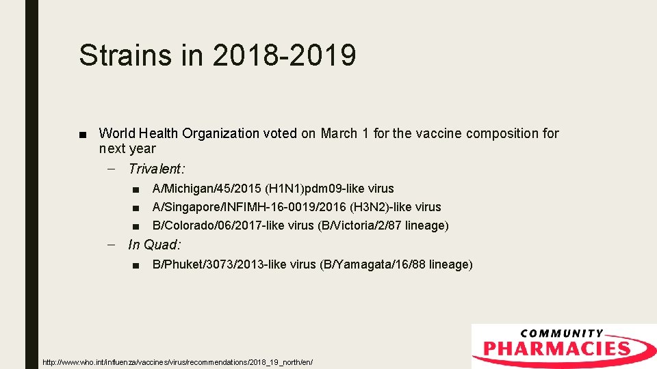 Strains in 2018 -2019 ■ World Health Organization voted on March 1 for the