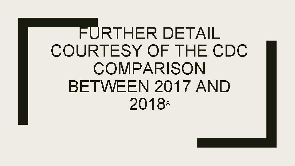 FURTHER DETAIL COURTESY OF THE CDC COMPARISON BETWEEN 2017 AND 20188 