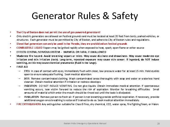 Generator Rules & Safety • • The City of Boston does not permit the