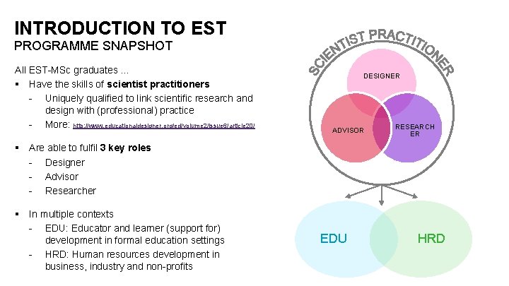 INTRODUCTION TO EST PROGRAMME SNAPSHOT All EST-MSc graduates … § Have the skills of
