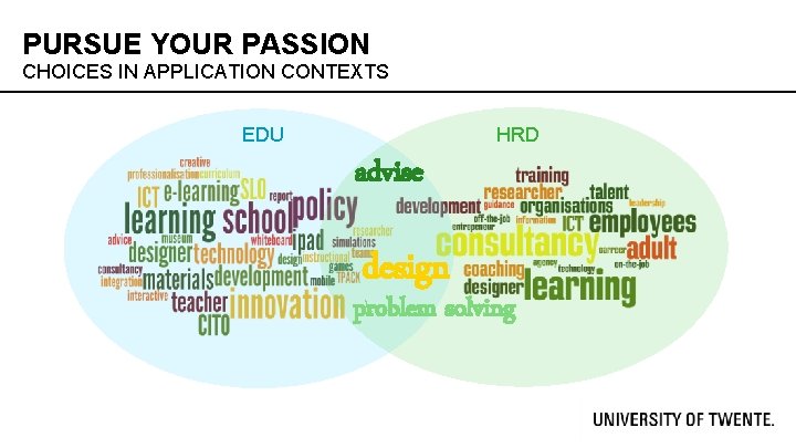 PURSUE YOUR PASSION CHOICES IN APPLICATION CONTEXTS EDU HRD advise design problem solving 