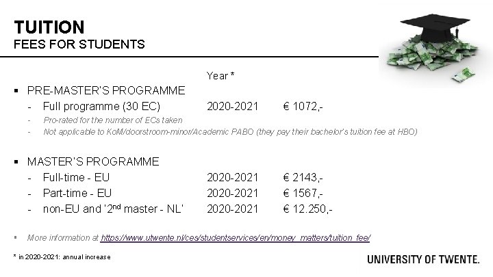 TUITION FEES FOR STUDENTS Year * § PRE-MASTER’S PROGRAMME - Full programme (30 EC)