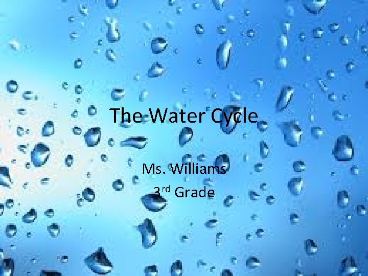The Water Cycle Ms. Williams 3 rd Grade 