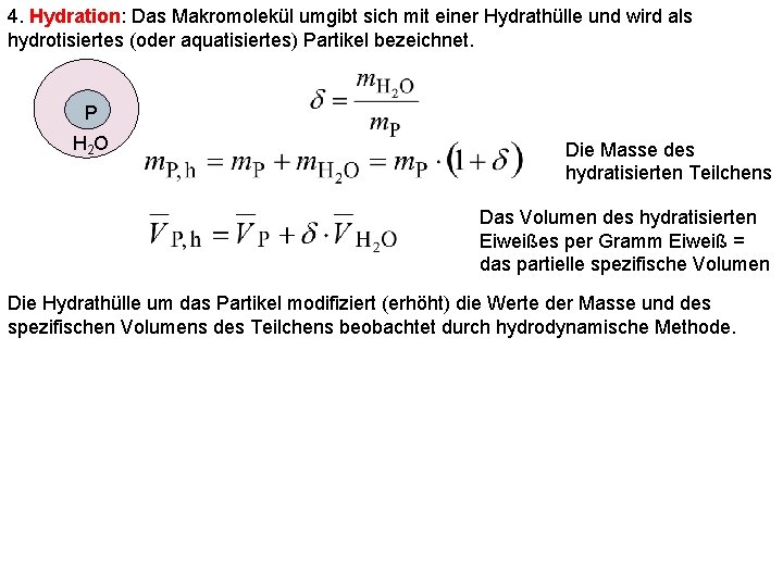 4. Hydration: Das Makromolekül umgibt sich mit einer Hydrathülle und wird als hydrotisiertes (oder