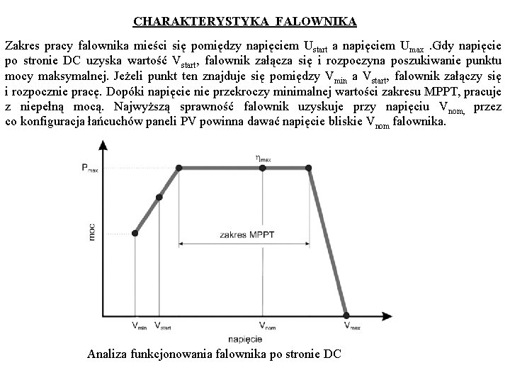 CHARAKTERYSTYKA FALOWNIKA Zakres pracy falownika mieści się pomiędzy napięciem Ustart a napięciem Umax .