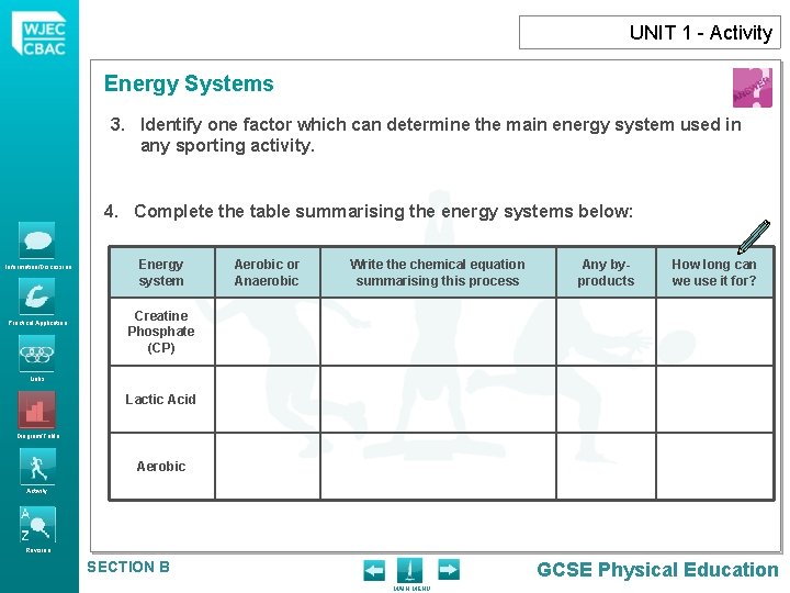 UNIT 1 - Activity Energy Systems 3. Identify one factor which can determine the