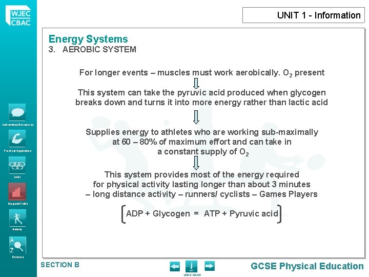 UNIT 1 - Information Energy Systems 3. AEROBIC SYSTEM For longer events – muscles