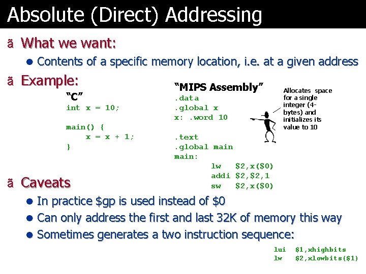 Absolute (Direct) Addressing ã What we want: l Contents of a specific memory location,