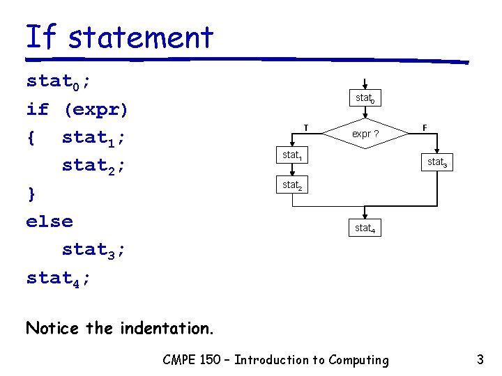 If statement stat 0; if (expr) { stat 1; stat 2; } else stat