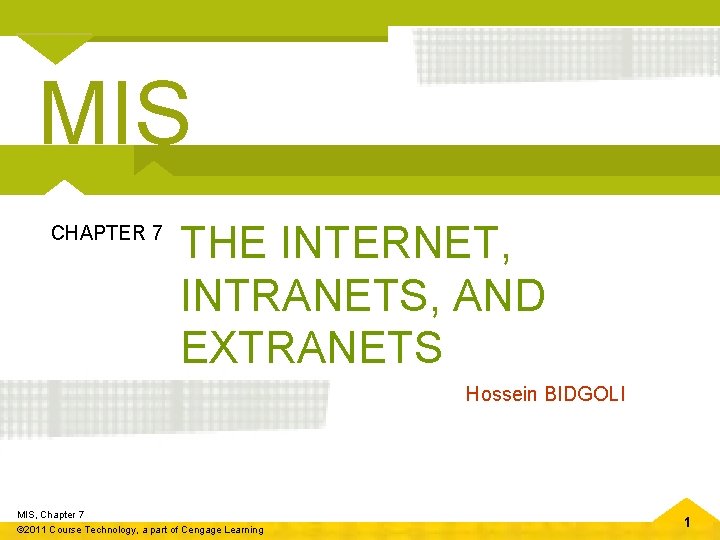 MIS CHAPTER 7 THE INTERNET, INTRANETS, AND EXTRANETS Hossein BIDGOLI MIS, Chapter 7 ©
