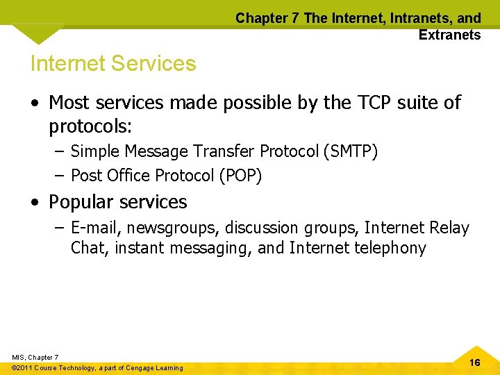 Chapter 7 The Internet, Intranets, and Extranets Internet Services • Most services made possible