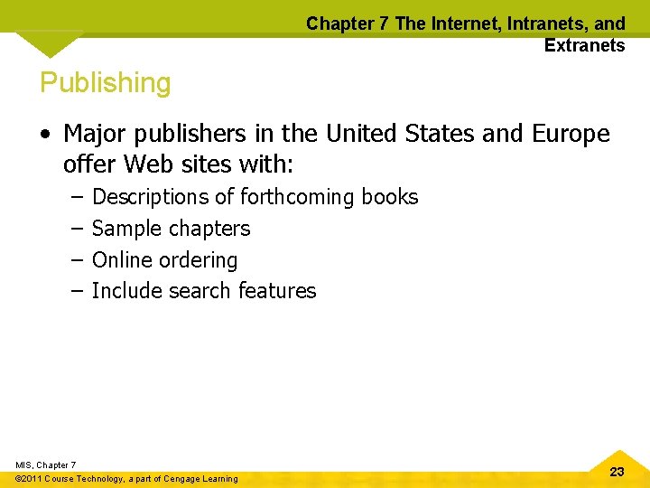 Chapter 7 The Internet, Intranets, and Extranets Publishing • Major publishers in the United