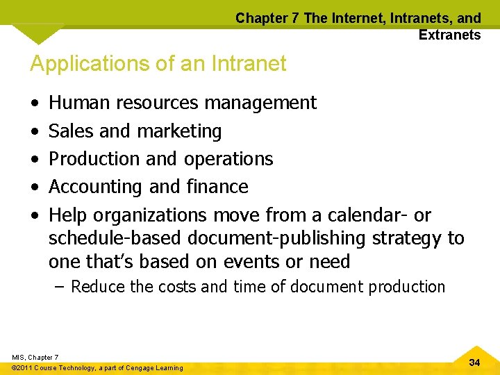 Chapter 7 The Internet, Intranets, and Extranets Applications of an Intranet • • •