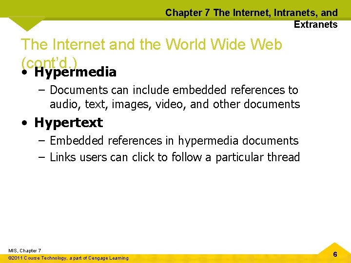 Chapter 7 The Internet, Intranets, and Extranets The Internet and the World Wide Web