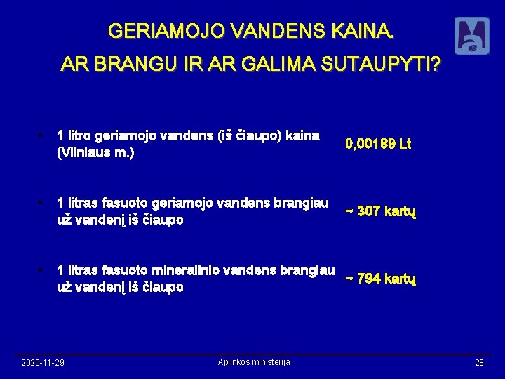 GERIAMOJO VANDENS KAINA. AR BRANGU IR AR GALIMA SUTAUPYTI? • 1 litro geriamojo vandens