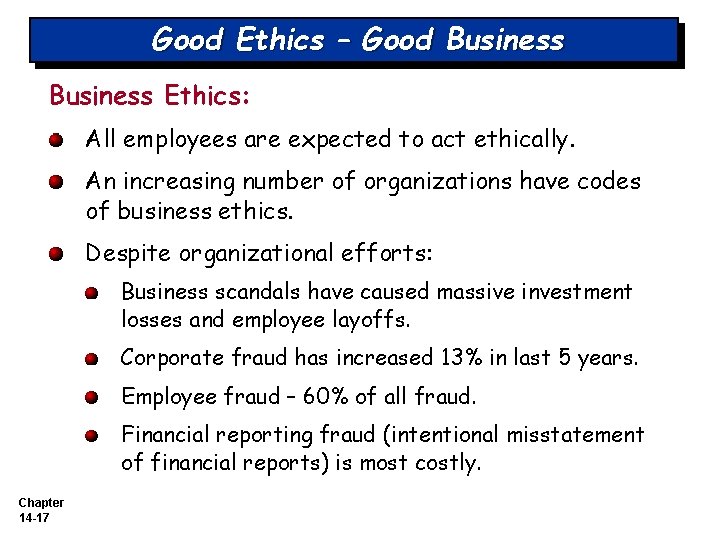 Good Ethics – Good Business Ethics: All employees are expected to act ethically. An