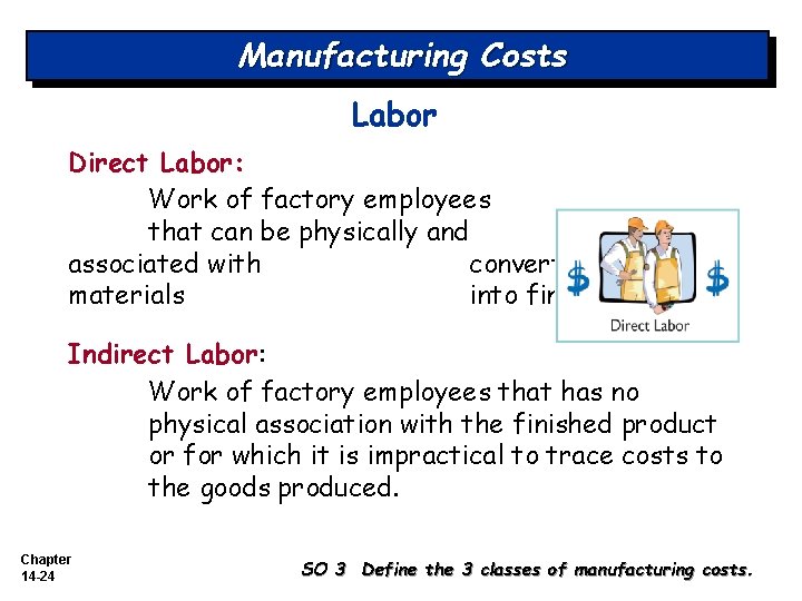 Manufacturing Costs Labor Direct Labor: Work of factory employees that can be physically and