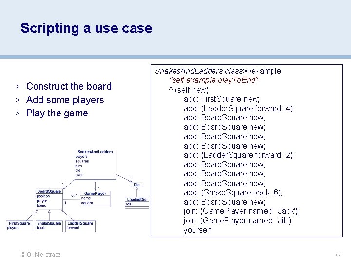 Scripting a use case > Construct the board > Add some players > Play Scripting a use case > Construct the board > Add some players > Play
