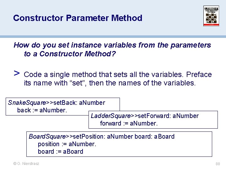 Constructor Parameter Method How do you set instance variables from the parameters to a Constructor Parameter Method How do you set instance variables from the parameters to a